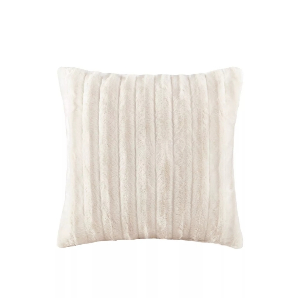 Madison Park 20"x20" Oversize York Faux Fur Square Throw Pillow Ivory